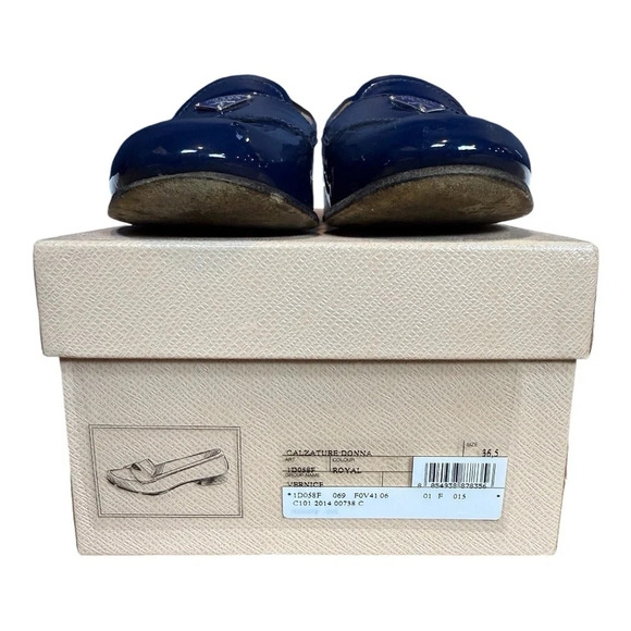 Prada Patent Leather Triangle Logo Loafers, Navy Blue, Size 36.5/US 6.5 - Picture 2 of 14